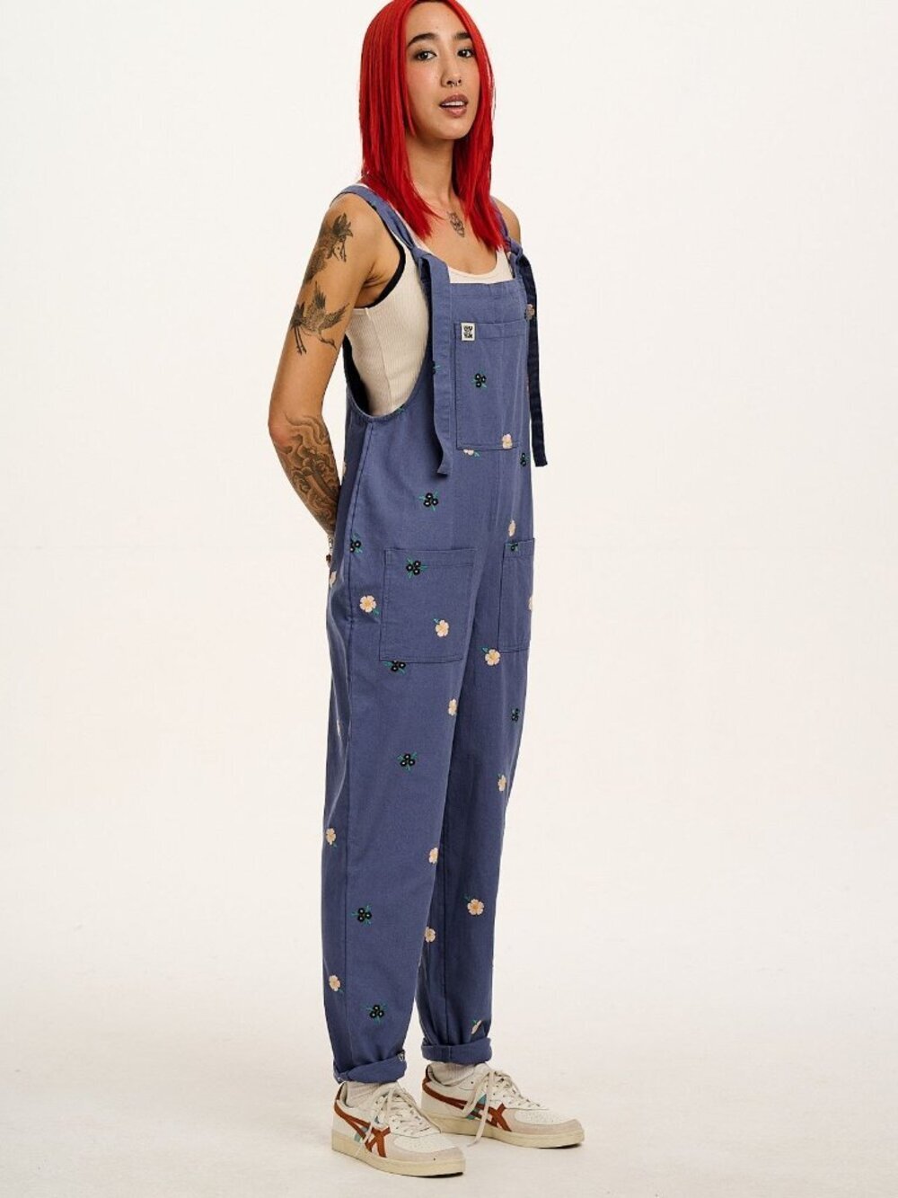Lucy & Yak Original - Twill Dungarees in Blue With Frankie Flowers UK14/US10